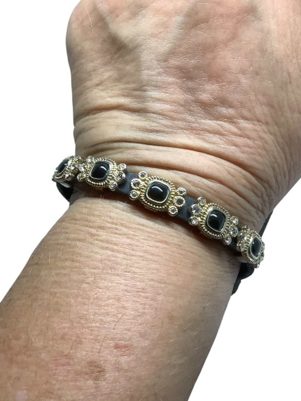 Gold-Tone Black Stone 7” Bracelet